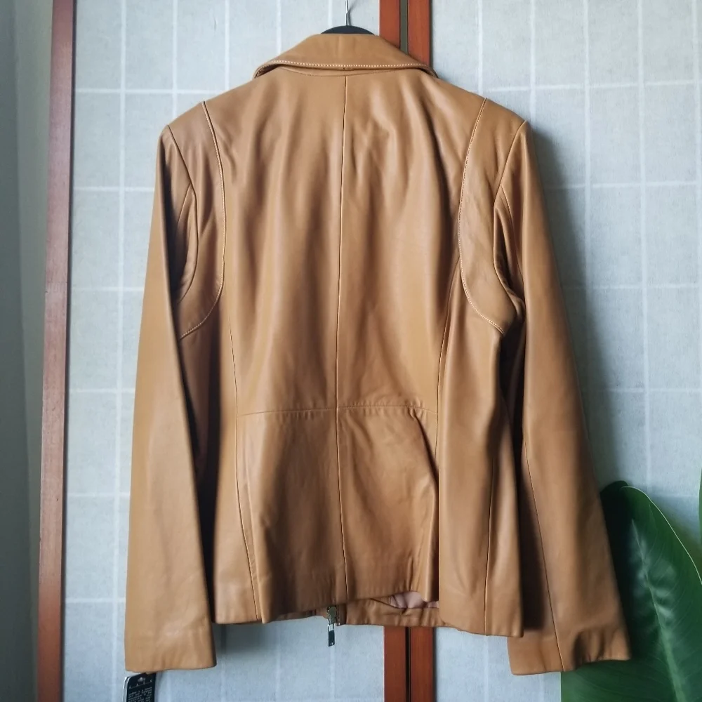 Michael Kors Women's Cognac Leather Jacket - Picture 3 of 8